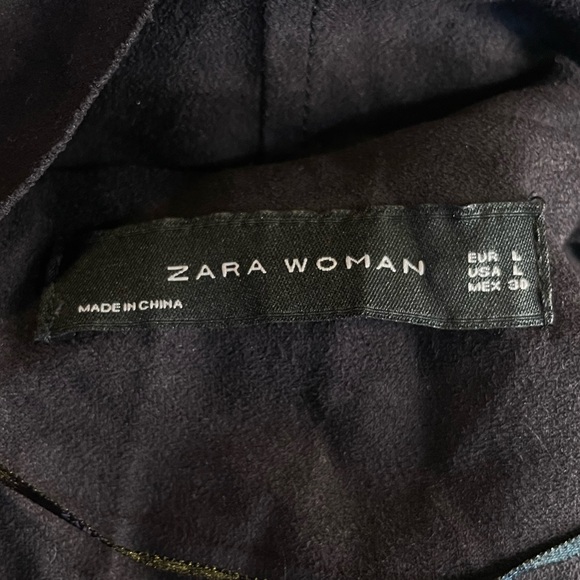 Zara Woman Patina Faux Suede Drape Neck Moto Jacket Black Size Large - Picture 5 of 8